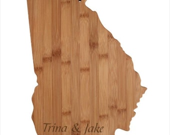 Personalized Georgia Cutting Board - Engraved Bamboo State Shape