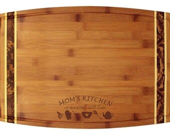 Totally Bamboo Marbled Bamboo Mom's Kitchen Design 18" by 11" Cutting Board - Personalized Board - Mother's Day, Couples Gift, Anniversary