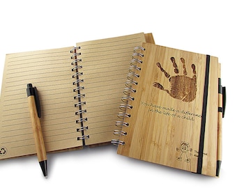 Custom Engraved Bamboo Notebook with Pen - Personalized Natural Wood Notebook- Graduation Gift - Corporate Logo Engraved Gift