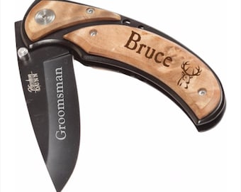 16 of Custom Engraved Black Blade 4.5" Wood Inlay Knife - personalized pocket knife with wood handle - groomsmen gift pocket knife