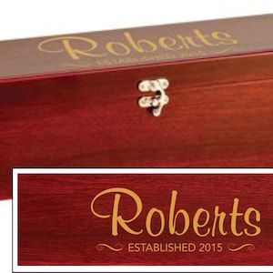 Family Name Design Wine Box With Tools - Rosewood Wine Box with Custom Engraving - Housewarming Gift Wine Box, Personalized Wine Gift