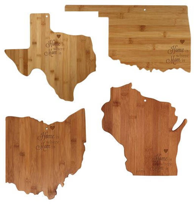 From Daughter State Shaped Cutting Board Uniqe Gift Home is Where Mom Is Totally Bamboo Cutting Board Kitchen Decor Mother/'s Day