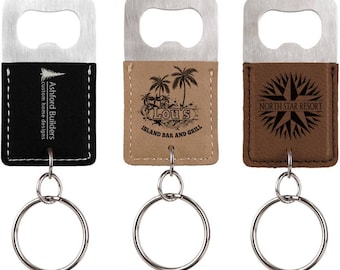Personalized Leatherette Rectangle Bottle Opener Keychain - Custom Engraved Groomsman Gift- Bridesmaid Gift- Wedding Favor - Best Man Gift