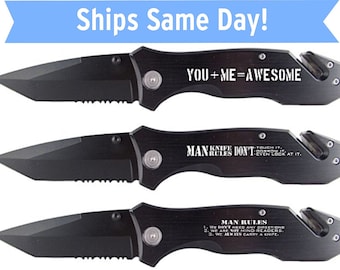 Valentine's Day Black Tactical Rescue Knife Gift - Husband Gift - Boyfriend Gift - Engraved Survival Knife - Personalized Rescue Knife