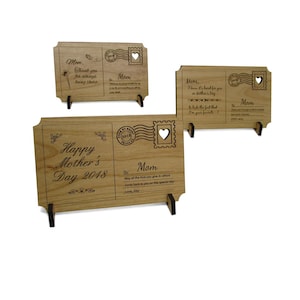 Cartão postal personalizado do dia das mães - Presentes para a mãe - Da filha - Cartões postais de madeira - Cartão personalizado exclusivo - Cartão de madeira - Gravado - Coração