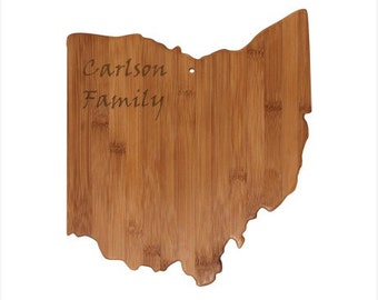 Personalized Ohio Cutting Board - Ohio Shaped Bamboo Cutting Board Custom Engraved - Wedding Gift, Couples Gift, Housewarming Gift