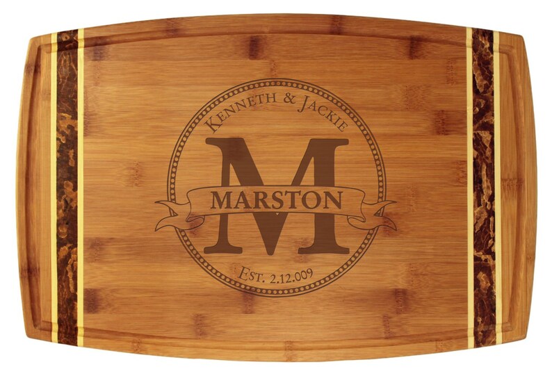 Monogram Cutting Board 18x11 Marbled Inlay Bamboo Etsy