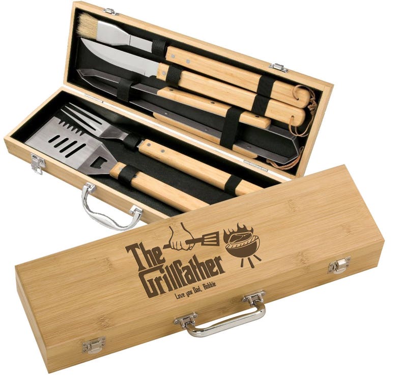 Personalized Grill Set Bamboo 5 Piece BBQ Gift Set Engraved Etsy