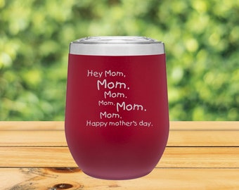 Personalized Mother's Day Wine Cup - 12oz Insulated Wine Cup with Lid - Stemless Wine Tumbler - Wine Gift for Mom, Wine Gift for Grandma