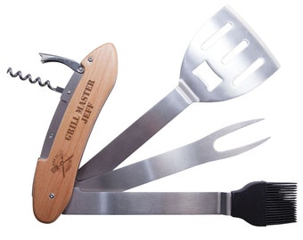 Personalized 5 Piece Folding BBQ Multi Tool - Engraved Groomsman Gift - Personalized Father&#39;s Day gift, custom grilling gifts - BBQ Tools