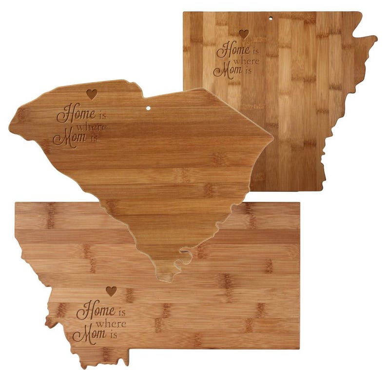 Home is Where Mom Is Totally Bamboo Cutting Board State Shaped Cutting Board Mother's Day From Daughter Uniqe Gift Kitchen Decor image 1