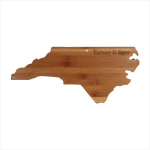 Engraved North Carolina Cutting Board North Carolina Shaped Bamboo Board Custom Engraved Wedding Gift, Couples Gift, Housewarming Gift image 1