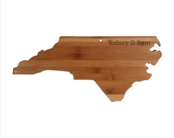 Engraved North Carolina Cutting Board - North Carolina Shaped Bamboo Board Custom Engraved - Wedding Gift, Couples Gift, Housewarming Gift