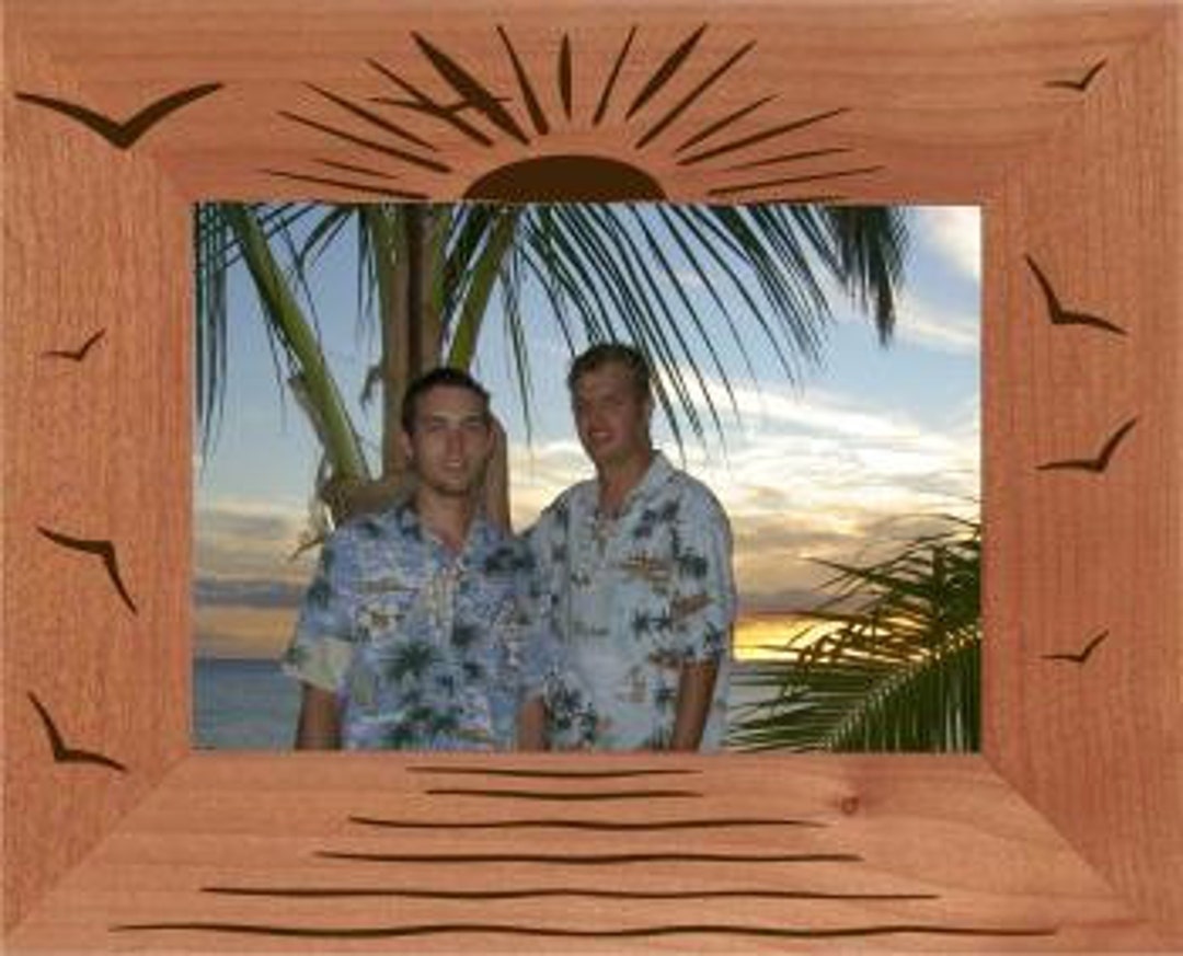 Personalized Beach Sunset Photo Frame Engraved Wood Beach Picture Frame