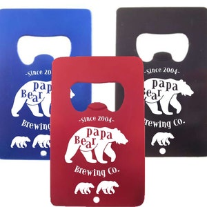 Ouvre-bouteille personnalisé en métal coloré avec carte de crédit papa ours - Ouvre-bouteille gravé, cadeau fête des pères, cadeau papa personnalisé