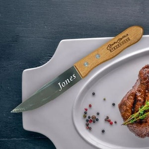 Wood Jumbo Laser Engraved Steak Knife, Laser Engraved Personalized Steak Knives, Housewarming Gift, Wedding Gift, Custom Knife