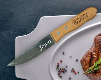 Wood Jumbo Laser Engraved Steak Knife, Laser Engraved Personalized Steak Knives, Housewarming Gift, Wedding Gift, Custom Knife