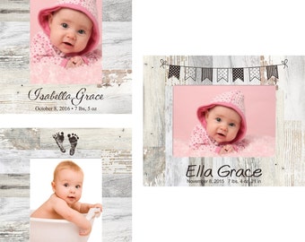 Marco de fotos de diseño de bebé personalizado - Marco de fotos de bebé de madera grabada - Regalo de bautizo - Marco de nuevos padres - Marco de regalo de abuelos