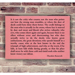 Pink Wall Art Man in the Arena Speech Theodore Roosevelt Inspiration Wall Decor for Bedroom, Office, Weddings with Inspirational Quote