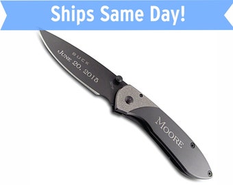 Personalized Buck Nobleman Knife Groomsmen Gift - modern titanium finish pocket knife - Father's Day Knife Gift - Military Pocket Knife Gift