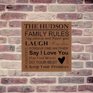 Personalized Wall Art  - Family Rules Engraved Wall Art - Home Decor - Housewarming Gift - Custom Wall Decor 10x10 or 14x14