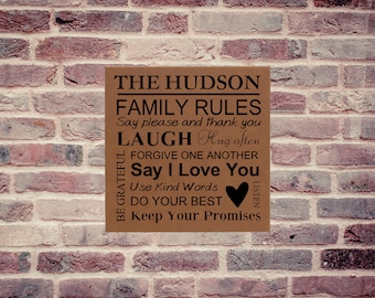Personalized Wall Art  - Family Rules Engraved Wall Art - Home Decor - Housewarming Gift - Custom Wall Decor 10x10 or 14x14