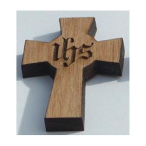 40 of Custom Engraved 1.3&quot; Wood Pocket Crosses - Custom Cut Cross Designs - Cross Pocket Tokens - Wood Cross Charms -Engraved Memorial Token