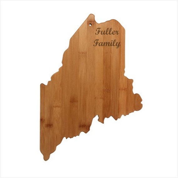 Engraved Maine Cutting Board Maine Shaped Bamboo Cutting Etsy