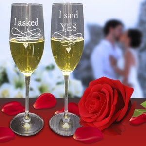 Custom Engagement Champagne Toasting Flutes, I asked and I said Yes wedding glasses