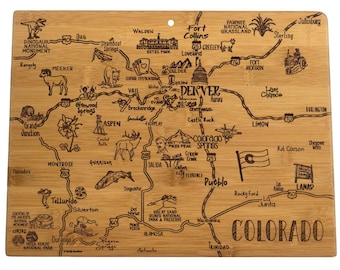 Planche à découper personnalisée du Colorado - Planche à découper en bambou du Colorado de monuments gravée sur mesure - Cadeau de mariage - Cadeau de pendaison de crémaillère - Cadeau d'État