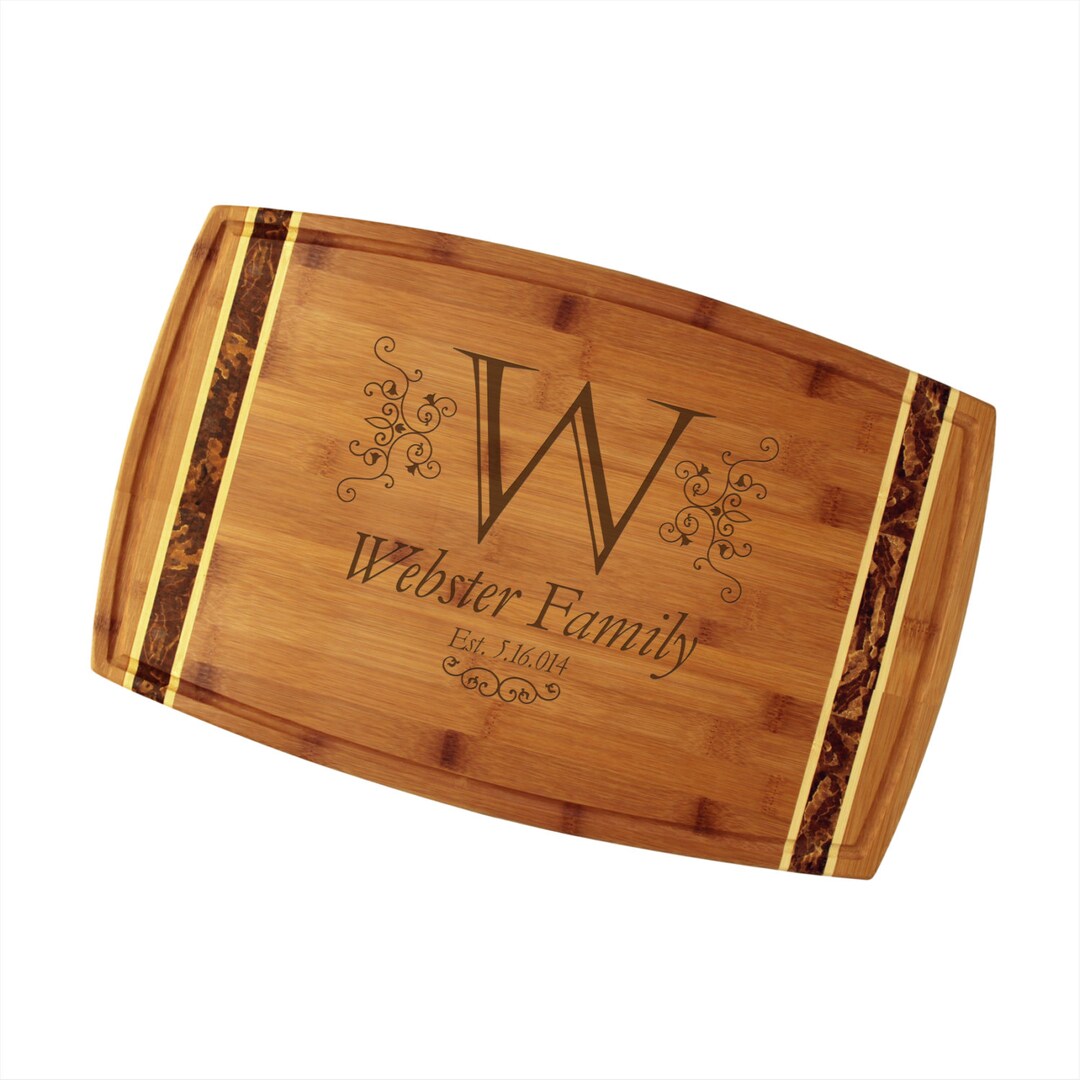 Personalized Monogram Cutting Board 18x11 Marbled With Ornate Monogram ...