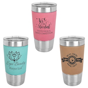 Personalized Leather Wrapped Stainless Steel Insulated Tumbler 20oz - Custom Drinkware - Personalized Gift - Coffee Mug