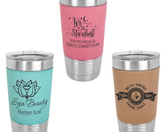 Personalized Leather Wrapped Stainless Steel Insulated Tumbler 20oz - Custom Drinkware - Personalized Gift - Coffee Mug