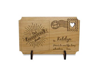 Personalized Valentine's Day Postcard - Gifts for him or her - Wood Postcard - unique Personalized Post Card - Wood Card - Engraved - Heart