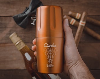 Customizable 375ml Half-Bottle Whiskey High Camp Flask with MAGNETIC Tumbler - Best Groomsman Gift - Gift for Him - Personalized Tumbler