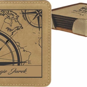 Posavasos personalizados con mapa y brújula - Elija individual o conjunto - Juego de posavasos cuadrados con soporte - Regalo de viaje - Regalos de mapa
