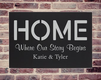 Personalized Wall Art - Where Our Story Begins Engraved Wall Art - Home Decor - Housewarming Gift - Closing Gift - Custom Wall Decor 12x18"