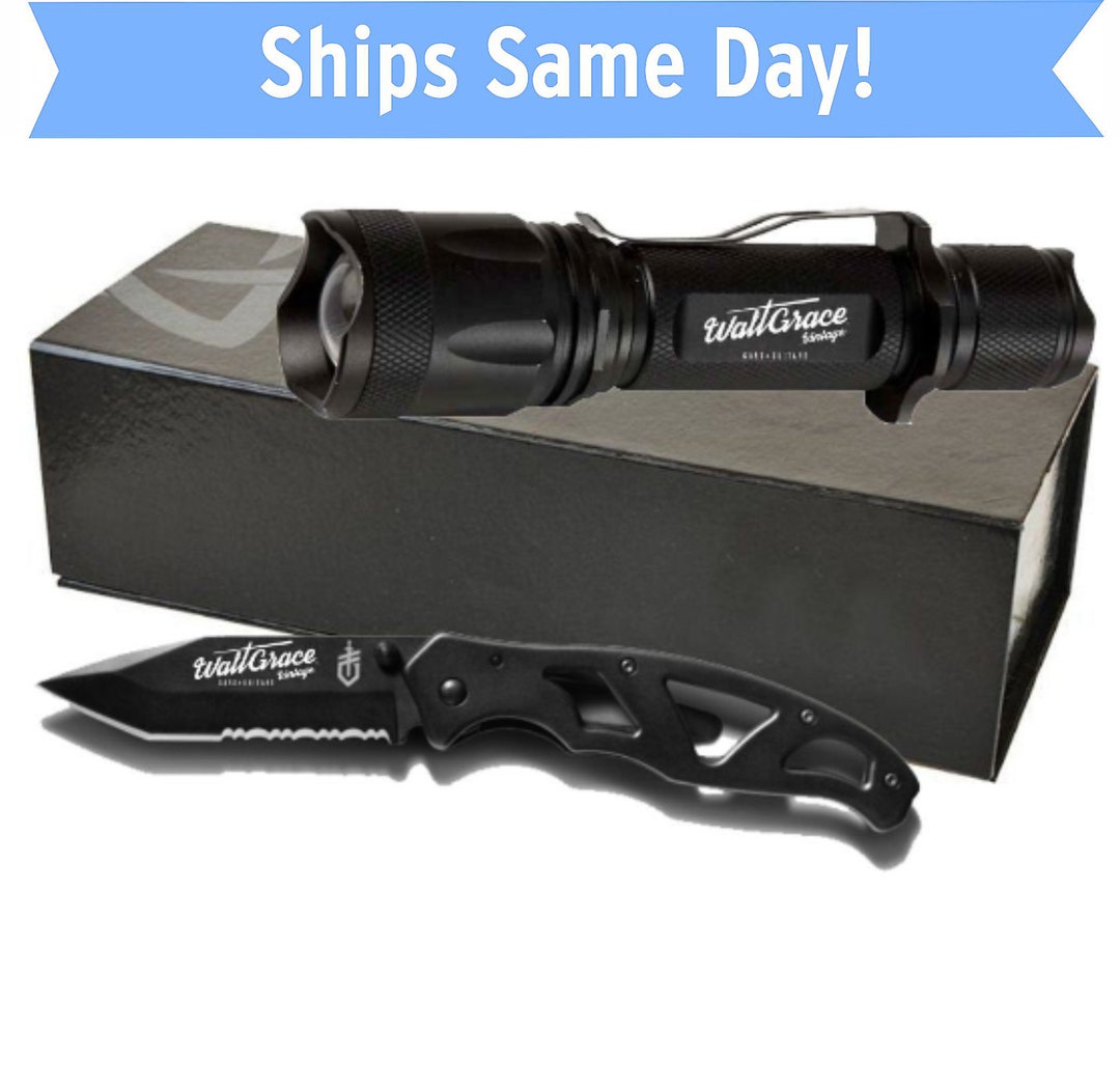 Custom Pocket Knife Flashlight Gift Set Gift for Hunters Etsy