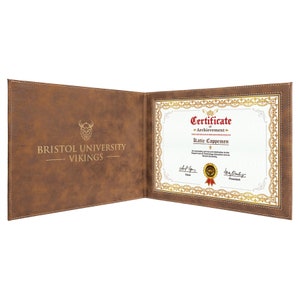 Gegraveerde lederen certificaathouder - Gepersonaliseerde diplomamap - Afstudeercadeau, huwelijkscadeau, diplomahouder, certificaatmap