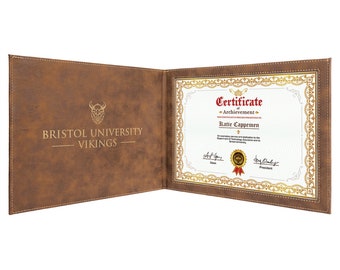 Engraved Leather Certificate Holder - Personalized Diploma Folder - Graduation Gift, Wedding Gift, Diploma Holder, Certificate Folder