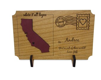 Unique Personalized Valentine's Gift for Her Wood Postcard - Unique Personalized Post Card - Wood Card - Engraved - Heart