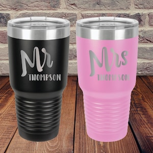 Mr Mrs Personalized 30oz Mugs - Valentine&#39;s Day Gift - Wedding Gift - Travel Mug with Lid - Mr and Mrs Mugs for couples his and hers