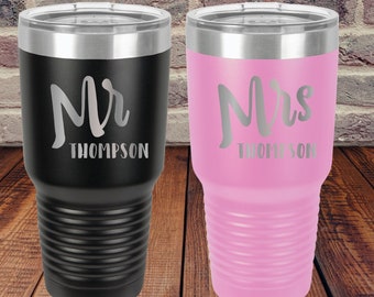 Mr Mrs Personalized 30oz Mugs - Valentine's Day Gift - Wedding Gift - Travel Mug with Lid - Mr and Mrs Mugs for couples his and hers