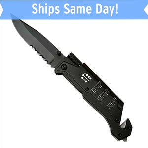 Engraved Morse Code Rescue Survival Knife - Morse Code Signal Reference - Knife with Flashlight & Firestarter - Groomsman Engraved Knife
