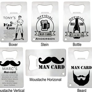 6 Personalized Stainless Steel Man Card Credit Card Bottle Opener engraved bottle opener groomsman gift, personalized bachelor party favor image 1