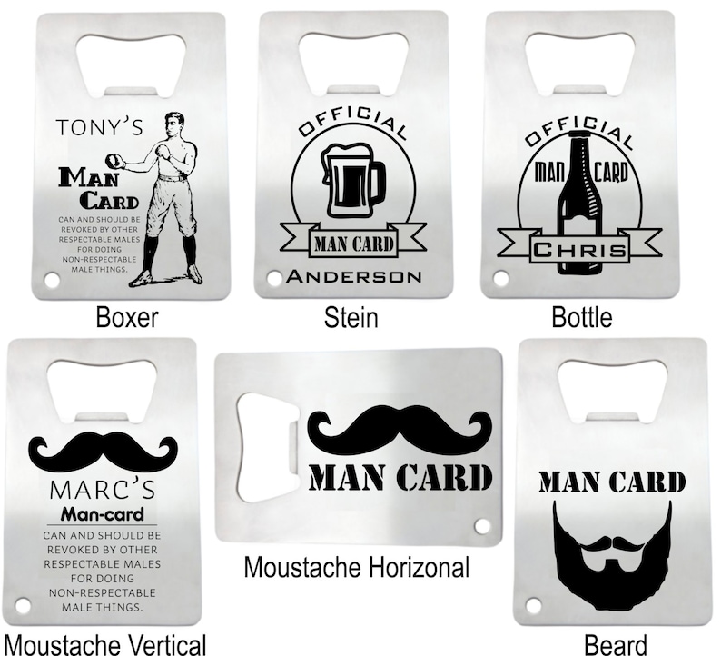 6 Personalized Stainless Steel Man Card Credit Card Bottle Opener engraved bottle opener groomsman gift, personalized bachelor party favor image 1