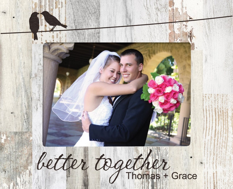Engraved Wood Wedding Picture Frame Love Anniversary Frame Personalized Love Birds Photo Frame Engagement designed frame Pallet