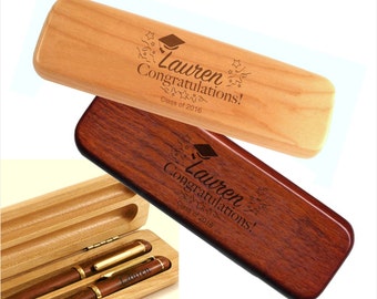 Personalized Graduation Wood Double Pen Set - Engraved wood pen presentation set, College Grad Pen Set, Engraved graduation gift