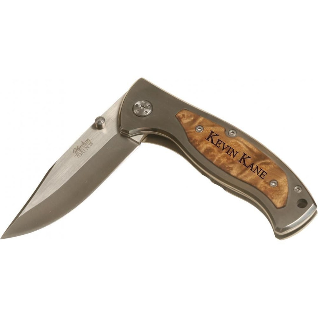 Custom Engraved Wood Inlay Pocket Knife Engraved Pocket Knife With Burl