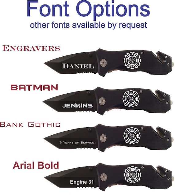 Personalized Black Firefighter Rescue Knife - Customized Maltese